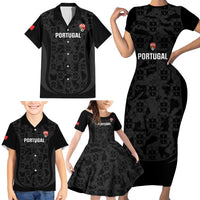 Custom Portugal Football Family Matching Short Sleeve Bodycon Dress and Hawaiian Shirt 2026 Come On Selecao das Quinas - Black - Wonder Print Shop