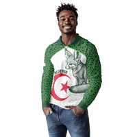 Custom Algeria Football Long Sleeve Polo Shirt 2026 Go Greens Fennec With Islamic Pattern - Wonder Print Shop