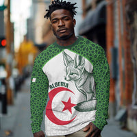 Custom Algeria Football Long Sleeve Shirt 2026 Go Greens Fennec With Islamic Pattern - Wonder Print Shop