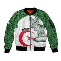 Custom Algeria Football Sleeve Zip Bomber Jacket 2026 Go Greens Fennec With Islamic Pattern - Wonder Print Shop