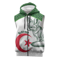 Custom Algeria Football Sleeveless Zip Hoodie 2026 Go Greens Fennec With Islamic Pattern - Wonder Print Shop
