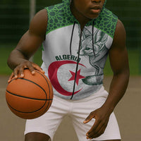 Custom Algeria Football Sleeveless Zip Hoodie 2026 Go Greens Fennec With Islamic Pattern - Wonder Print Shop