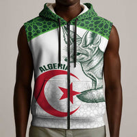 Custom Algeria Football Sleeveless Zip Hoodie 2026 Go Greens Fennec With Islamic Pattern - Wonder Print Shop