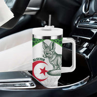 Custom Algeria Football Tumbler With Handle 2026 Go Greens Fennec With Islamic Pattern - Wonder Print Shop