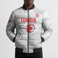 Custom Tunisia Football Bomber Puffer Jacket 2026 Eagles of Carthage White Grunge - Wonder Print Shop