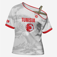 Custom Tunisia Football Cross Shoulder Shirt 2026 Eagles of Carthage White Grunge - Wonder Print Shop