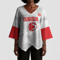 Custom Tunisia Football Kimono Sleeve Blouse 2026 Eagles of Carthage White Grunge - Wonder Print Shop