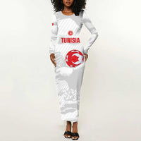 Custom Tunisia Football Long Sleeve Bodycon Dress 2026 Eagles of Carthage White Grunge - Wonder Print Shop