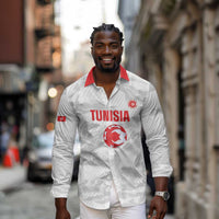Custom Tunisia Football Long Sleeve Button Shirt 2026 Eagles of Carthage White Grunge - Wonder Print Shop