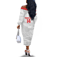 Custom Tunisia Football Off The Shoulder Long Sleeve Dress 2026 Eagles of Carthage White Grunge - Wonder Print Shop