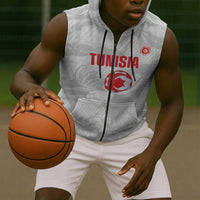 Custom Tunisia Football Sleeveless Zip Hoodie 2026 Eagles of Carthage White Grunge - Wonder Print Shop