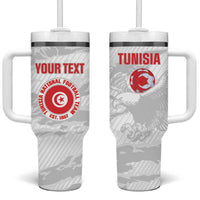 Custom Tunisia Football Tumbler With Handle 2026 Eagles of Carthage White Grunge - Wonder Print Shop