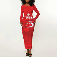 Custom Tunisia Football Long Sleeve Bodycon Dress 2026 Eagles of Carthage Red Grunge - Wonder Print Shop