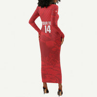 Custom Tunisia Football Long Sleeve Bodycon Dress 2026 Eagles of Carthage Red Grunge - Wonder Print Shop