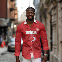 Custom Tunisia Football Long Sleeve Button Shirt 2026 Eagles of Carthage Red Grunge - Wonder Print Shop