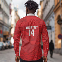 Custom Tunisia Football Long Sleeve Button Shirt 2026 Eagles of Carthage Red Grunge - Wonder Print Shop