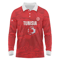 Custom Tunisia Football Long Sleeve Polo Shirt 2026 Eagles of Carthage Red Grunge - Wonder Print Shop