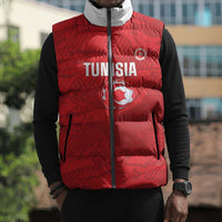 Custom Tunisia Football Sleeveless Puffer Jacket 2026 Eagles of Carthage Red Grunge - Wonder Print Shop