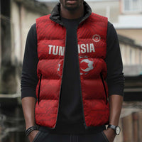 Custom Tunisia Football Sleeveless Puffer Jacket 2026 Eagles of Carthage Red Grunge - Wonder Print Shop