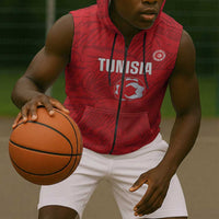 Custom Tunisia Football Sleeveless Zip Hoodie 2026 Eagles of Carthage Red Grunge - Wonder Print Shop