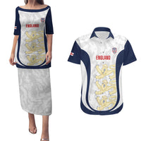 Custom England 2026 Football Couples Matching Puletasi and Hawaiian Shirt Go Three Lions Grunge Style - Wonder Print Shop