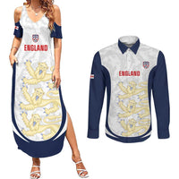 Custom England 2026 Football Couples Matching Summer Maxi Dress and Long Sleeve Button Shirt Go Three Lions Grunge Style - Wonder Print Shop