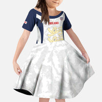Custom England 2026 Football Kid Short Sleeve Dress Go Three Lions Grunge Style - Wonder Print Shop