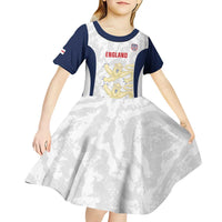 Custom England 2026 Football Kid Short Sleeve Dress Go Three Lions Grunge Style - Wonder Print Shop