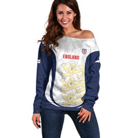 Custom England 2026 Football Off Shoulder Sweater Go Three Lions Grunge Style - Wonder Print Shop