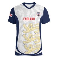 Custom England 2026 Football Women V-Neck T-Shirt Go Three Lions Grunge Style - Wonder Print Shop