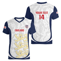 Custom England 2026 Football Women V-Neck T-Shirt Go Three Lions Grunge Style - Wonder Print Shop