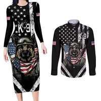 USA National K9 Veterans Day Couples Matching Long Sleeve Bodycon Dress and Long Sleeve Button Shirt Honoring Our Furring Heroes