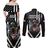 USA National K9 Veterans Day Couples Matching Off Shoulder Maxi Dress and Long Sleeve Button Shirt Honoring Our Furring Heroes