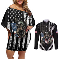 USA National K9 Veterans Day Couples Matching Off Shoulder Short Dress and Long Sleeve Button Shirt Honoring Our Furring Heroes