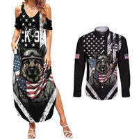 USA National K9 Veterans Day Couples Matching Summer Maxi Dress and Long Sleeve Button Shirt Honoring Our Furring Heroes