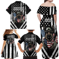 USA National K9 Veterans Day Family Matching Off Shoulder Maxi Dress and Hawaiian Shirt Honoring Our Furring Heroes