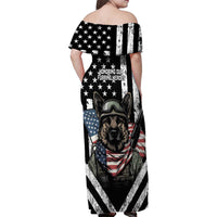 USA National K9 Veterans Day Family Matching Off Shoulder Maxi Dress and Hawaiian Shirt Honoring Our Furring Heroes