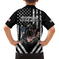 USA National K9 Veterans Day Family Matching Off Shoulder Short Dress and Hawaiian Shirt Honoring Our Furring Heroes
