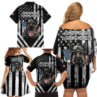 USA National K9 Veterans Day Family Matching Off Shoulder Short Dress and Hawaiian Shirt Honoring Our Furring Heroes