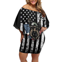 USA National K9 Veterans Day Family Matching Off Shoulder Short Dress and Hawaiian Shirt Honoring Our Furring Heroes