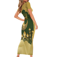 Eid al-Fitr Family Matching Short Sleeve Bodycon Dress and Hawaiian Shirt Khair Mubarak Islamic Pattern