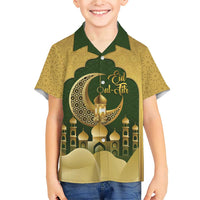Eid al-Fitr Family Matching Short Sleeve Bodycon Dress and Hawaiian Shirt Khair Mubarak Islamic Pattern