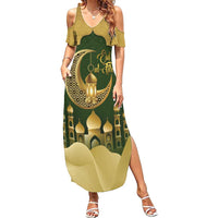 Eid al-Fitr Family Matching Summer Maxi Dress and Hawaiian Shirt Khair Mubarak Islamic Pattern