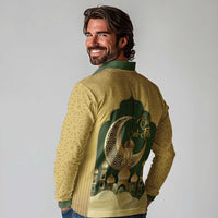 Eid al-Fitr Long Sleeve Polo Shirt Khair Mubarak Islamic Pattern