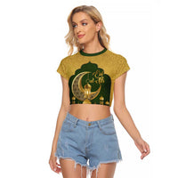 Eid al-Fitr Raglan Cropped T Shirt Khair Mubarak Islamic Pattern