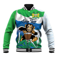 Personalised Sierra Leone Independence Day Baseball Jacket Funny Chimpanzee With Drum