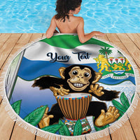 Personalised Sierra Leone Independence Day Beach Blanket Funny Chimpanzee With Drum