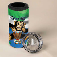Personalised Sierra Leone Independence Day 4 in 1 Can Cooler Tumbler Funny Chimpanzee With Drum