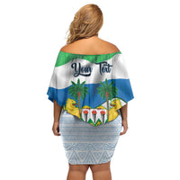 Personalised Sierra Leone Independence Day Family Matching Off Shoulder Short Dress and Hawaiian Shirt Funny Chimpanzee With Drum