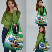 Personalised Sierra Leone Independence Day Grocery Bag Funny Chimpanzee With Drum